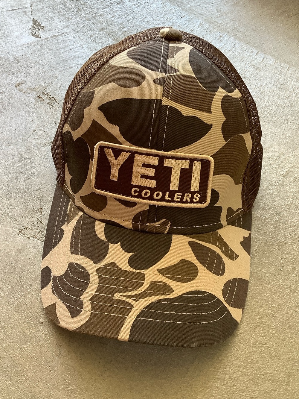 Yeti brown camo trucker hat